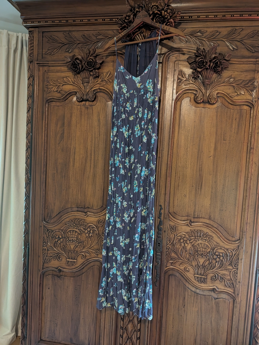 LC Lauren Conrad Navy Floral Maxi Dress with Blue-Green Print